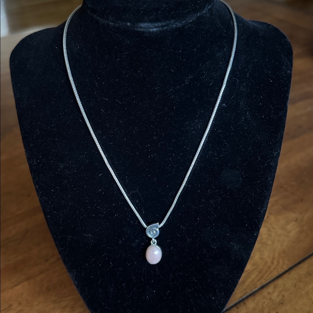 Pandora SS Necklace With Pink Opal Pendant
